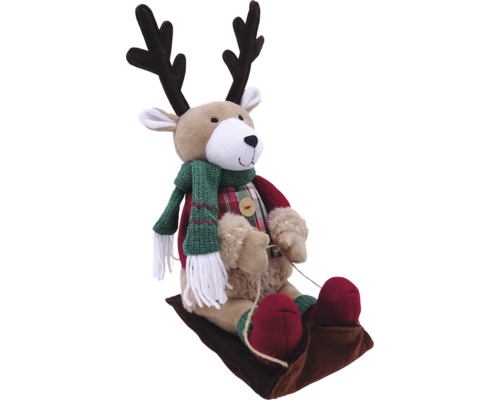 Figurine décorative renne sur luge avec écharpe