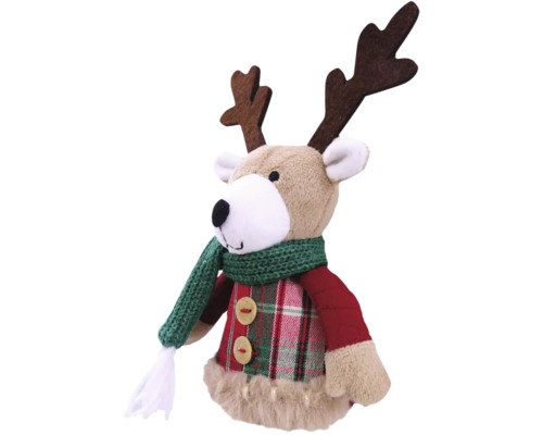 Figurine décorative Renne avec écharpe et veste à carreaux