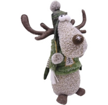 Figurine décorative de renne avec bonnet, gilet et bois