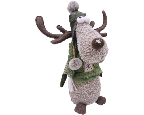 Figurine décorative de renne avec bonnet, gilet et bois