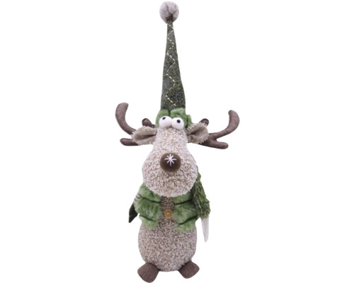 Renne de Noël décoratif en tissu avec bonnet et bois