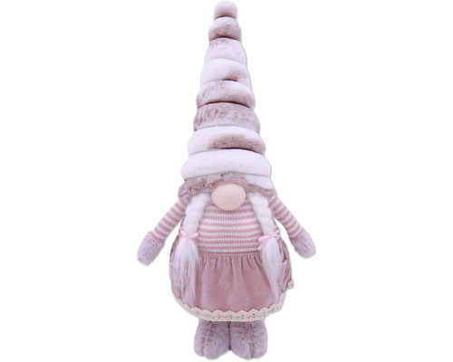 Décoration de Noël Lafiora lutin 22 x 12 x 48 cm rose vif Figurine décorative de gnome avec bonnet, tresses et robe