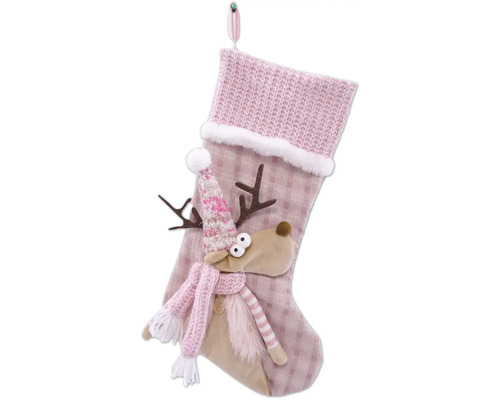 Décoration de Noël Lafiora renne h 50 cm rose vif Chaussette de Noël avec application de renne