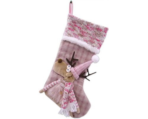 Décoration de Noël Lafiora renne h 50 cm rose vif Chaussette de Noël avec application renne