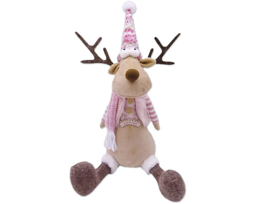 Dekofigur Rentier mit Mütze und Schal