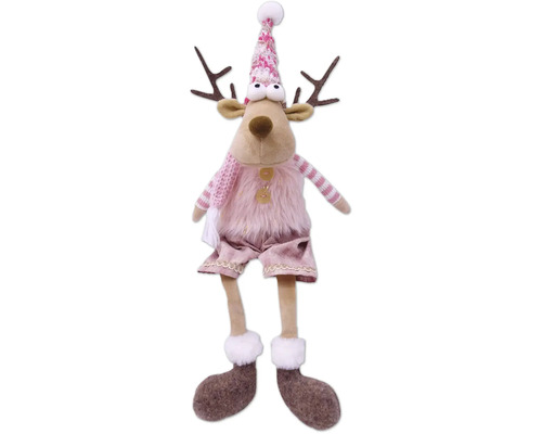 Décoration de Noël Lafiora renne h 53 cm rose vif Figurine décorative de renne avec bonnet et bois