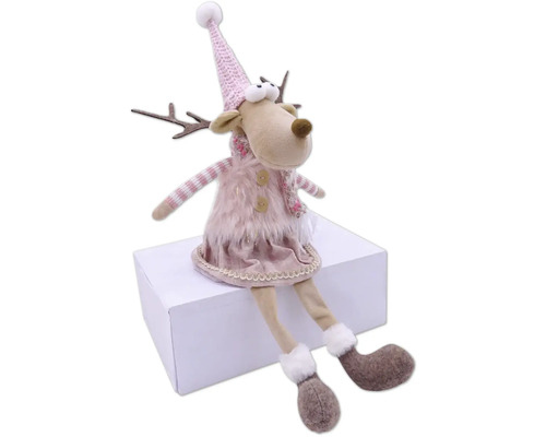 Renne décorative en textile avec bonnet et robe