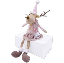 Figurine décorative de renne avec bonnet et écharpe pour la période de Noël