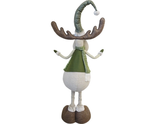 Dekorative Elchfigur mit Hut und Schal für die Weihnachtszeit.