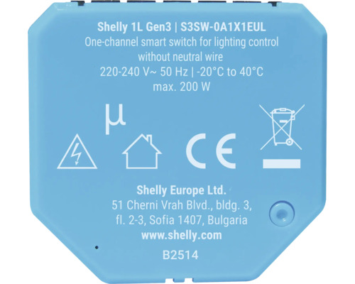 Shelly 1L Gen3 Smart Switch zur Lichtsteuerung ohne Neutralleiter