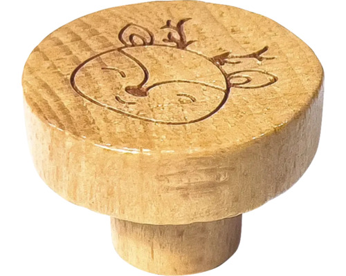 Bouton de meuble en bois avec motif de cerf