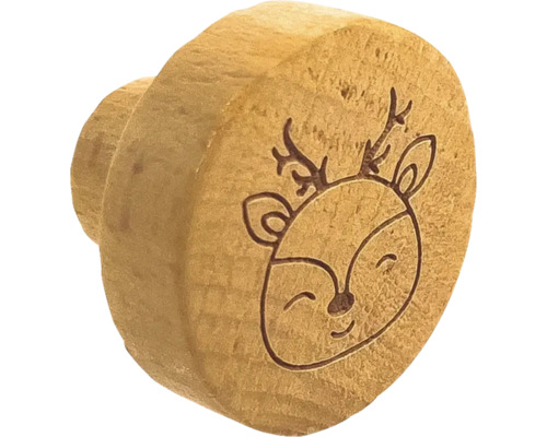 Bouton de meuble en bois avec motif de cerf