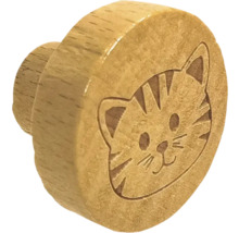 Bouton de meuble en bois avec visage de chat