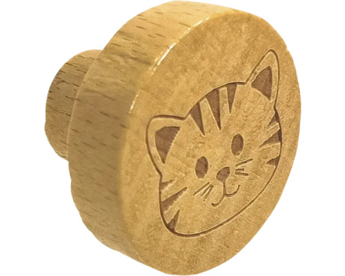 Bouton de meuble en bois avec visage de chat