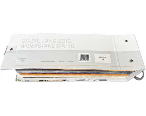 Nuancier de tissus avec différents échantillons de tissus pour la sélection de produits chez Hornbach.