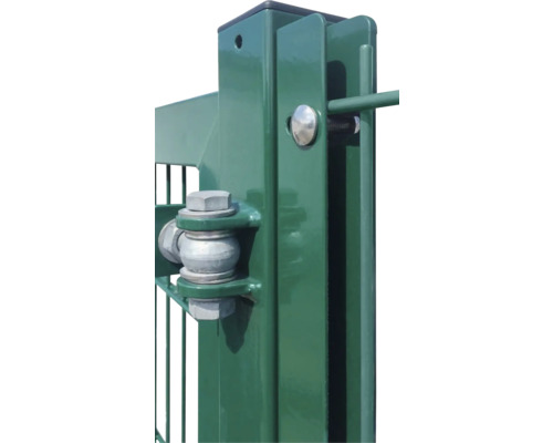 Kit de raccordement pour clôture Premium hauteur de clôture 100 cm vert Vue détaillée d''un poteau de clôture vert avec des éléments de fixation