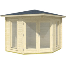 Gartenhaus aus Holz mit Fenstern und Doppeltür