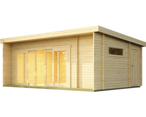 Holzgartenhaus mit Schiebetür, Fenster und Tür