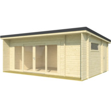 Abri de jardin avec porte coulissante, fenêtre et porte secondaire