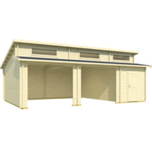Holzgarage mit Geräteschuppen und Fenstern