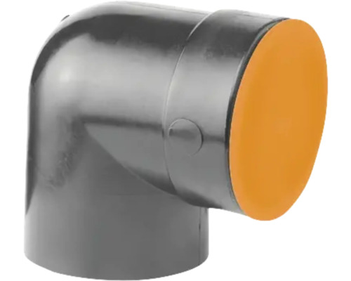 Graues Kunststoff Winkelstück mit Verschlussstopfen