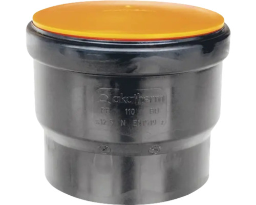 Akatherm PE-HD Steckmuffe mit Dichtung, Schnappring und Schutzkappe DN 110 mm Akathem Revisionsverschluss PE 110