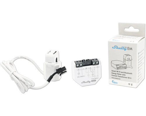 Compteur d’énergie encastré Shelly EM Gen3 Compteur d''énergie Shelly EM avec transformateur de courant 50 A et accessoires