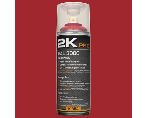 Peinture aérosol 2K PRO brillant RAL 3000 rouge feu 400 ml Peinture en aérosol 2K Pro RAL 3000 rouge feu