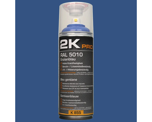 Peinture aérosol 2K PRO brillant RAL 5010 bleu gentiane 400 ml Aérosol 2K Pro bleu gentiane RAL 5010 pour travaux de peinture