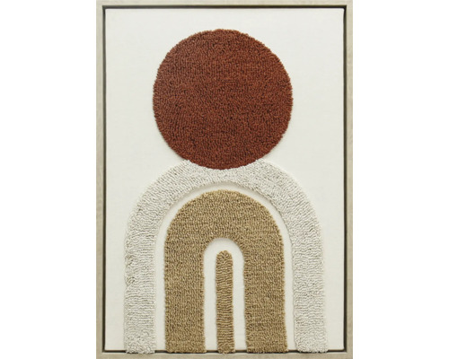 Tableau sur toile encadré brodé I 70x50 cm Art mural décoratif avec motif abstrait, composé d''un cercle et d''arcs