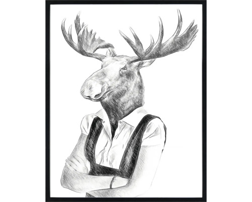 Image encadrée d''un élan avec une chemise et des bretelles