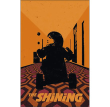 Représentation illustrative du film The Shining avec un garçon sur un tricycle dans un couloir