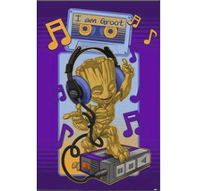 Illustration von Groot mit Kopfhörern, Kassettenrekorder und Musikkassette