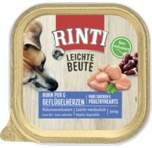 Rinti Leichte Beute Poulet pur et cœurs de volaille, aliment allégé pour chiens en barquette de 300 grammes
