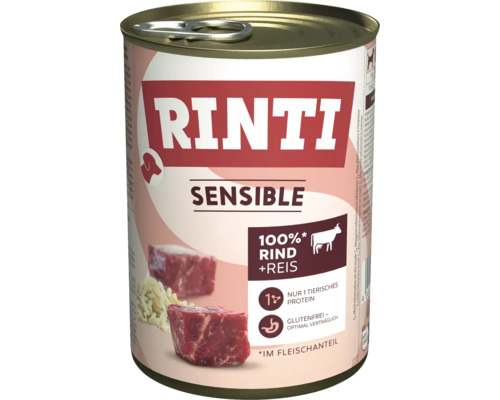 Rinti Sensible Hundenassfutter mit Rind und Reis in Dose