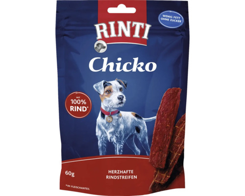 En-cas pour chiens RINTI Extra Chicko boeuf 60 g Rinti Chicko lamelles de boeuf savoureuses pour chiens, paquet de 60 grammes