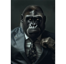 Ein Gorilla trägt einen Anzug mit Krawatte