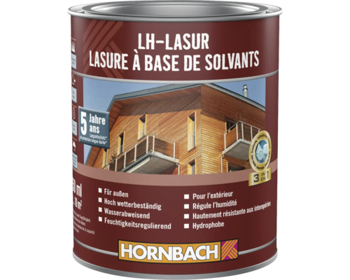 Lasure pin mélèze contenant des solvants HORNBACH 750 ml Pot de lasure pour bois d''extérieur à base de solvants LH-Lasur, protection longue durée 5 ans