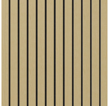 Panneau acoustique avec texture bois et lignes droites noires