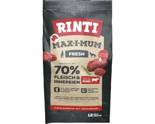 Hundefutter trocken RINTI MAX-I-MUM Rind 12 kg Rinti Max-I-Mum Fresh Hundefutter mit 70 Prozent Fleisch und Innereien, 12 Kilogramm