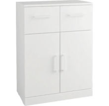 Meuble de salle de bains blanc avec deux tiroirs et deux portes