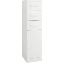 Armoire haute de salle de bain blanche avec trois tiroirs et une porte