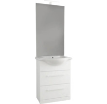 Meuble-lavabo blanc avec miroir et trois tiroirs pour la salle de bains