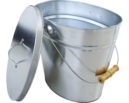 Seau galvanisé avec couvercle et poignée en bois