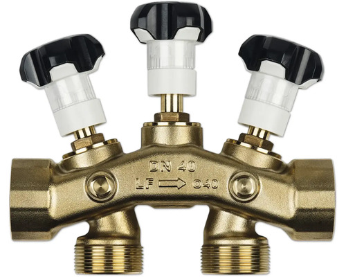Distributeur en laiton avec trois vannes pour contrôler le débit du liquide