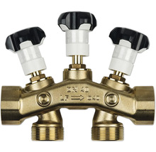 Distributeur en laiton avec trois vannes et poignées noires