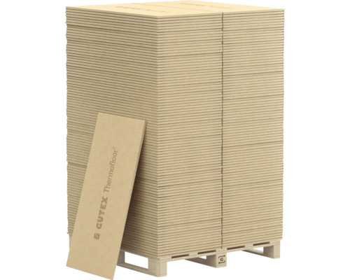 Stapel Gutex Thermofloor Holzfaserplatten auf einer Palette