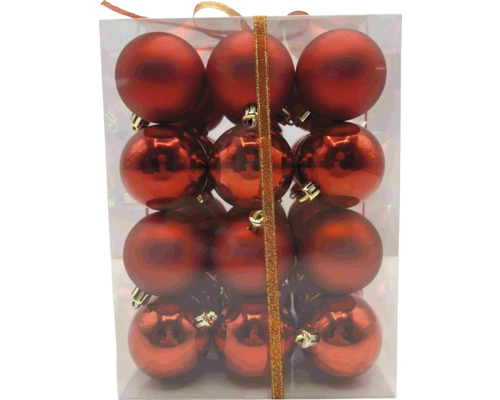 Karton mit zwölf roten Weihnachtskugeln