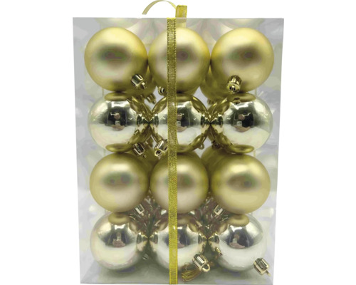 Packung mit 12 Christbaumkugeln aus Kunststoff mit matter und glänzender Oberfläche