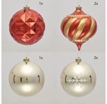 Verschiedene Christbaumkugeln mit Aufhängung, Set mit sechs Stück